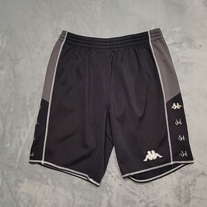 Kappa‎ Soccer Shorts Mens L Black Grey Omini Logo Side Tape Soccer Gym Athletic
